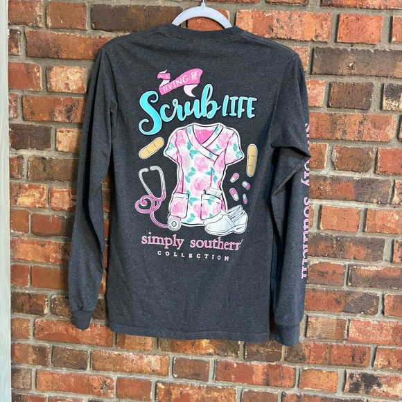 Simply Southern womens scrub life graphic long sleeve t-shirt gray small - Picture 6 of 6
